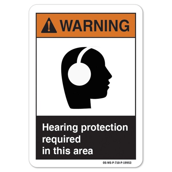 ANSI , Hearing Protection Required In This Area, 24in X 18in Rigid Plastic, WS-P-1824-L-19953